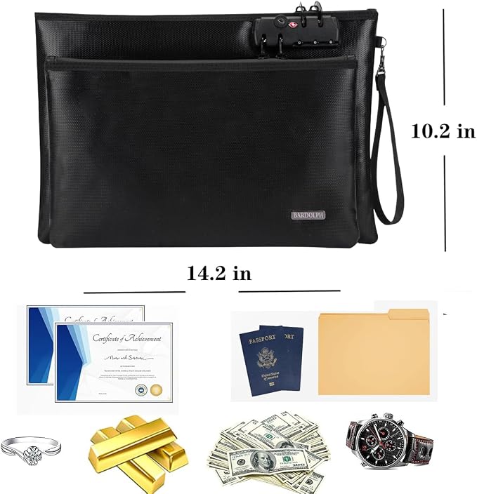 Fireproof Document Bag, Fireproof Money Bag with Lock and Zipper for Cash, FireproofBag Money Pouch, Fire Safe CashBag BankerBag, Notary Supplies (black, Large) - Image 3