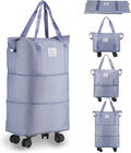 VOOWO Rolling Duffle Bag with Wheels, Expandable Foldable Duffle Bag for Travel, Rolling Under Seat Luggage Carry on Duffel Bags, Wheeled Travel Duffel Weekend Bags, Capacity 18L to 30L (Blue) by VOOWO