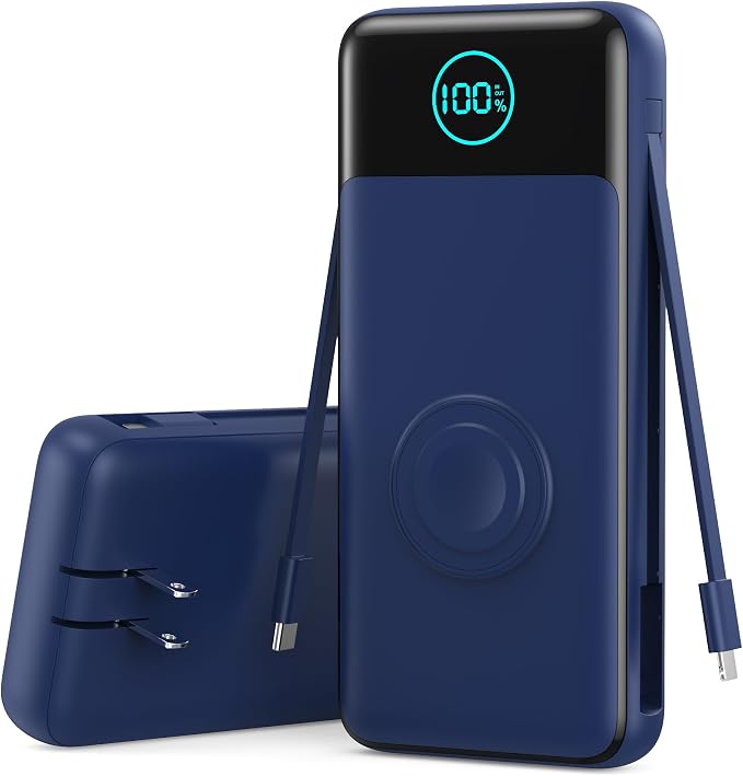 Portable Charger for iPhone with Built-in Cables and AC Wall Plug,26800mah Fast Charging USB C Power Bank,25W PD Travel Essential Battery Pack for iPhone 17/16/15/14/13,Galaxy,Apple Watch (Blue) by FOCHEW