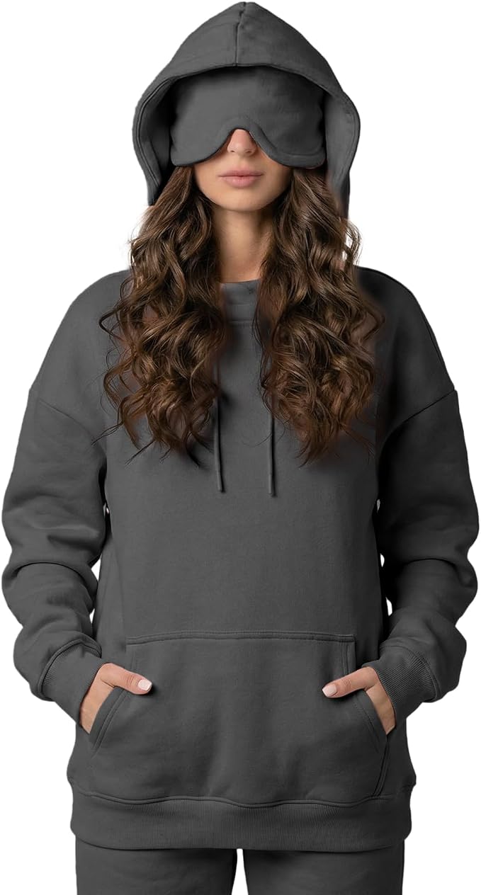 Ainangua Womens Oversized Pullover Essentials Hoodie with Eye Mask Comfor Airplane Mode Travel Office Vacation Sweatshirt by Ainangua