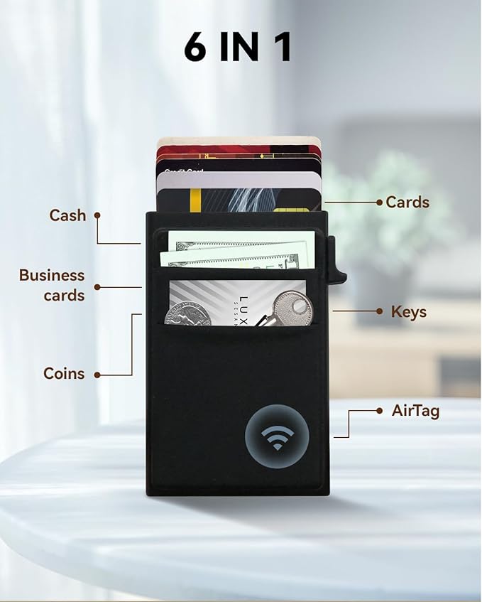 Ultra-Slim Metal Wallet for Men - RFID Blocking Minimalist Pop Up Card Holder, Elastic Pocket for Cash and Coins - Image 2