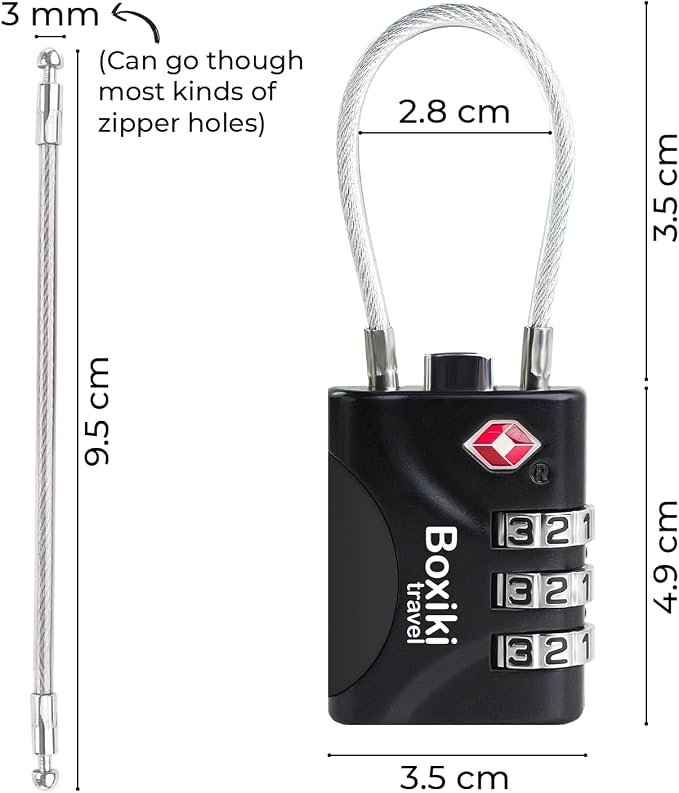 TSA Approved Cable Luggage Locks 2 Pack, 3-Dial Combination Travel Lock Set with Flexible Steel Cable for Suitcases, Backpacks, Carry On Bags, Duffels, Zippers & Cabin Baggage, Small Keyless Padlocks - Image 7