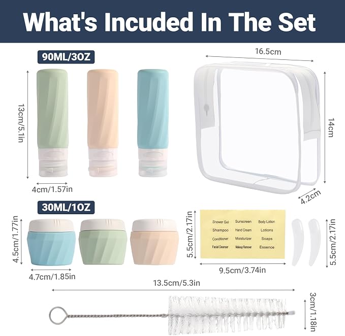 11 Pack Travel Bottles for Toiletries, TSA Approved 3oz Leak Proof Refillable Silicone Squeezable Containers Kit for Shampoo Lotion Conditioner with Toiletry Bag - Image 2
