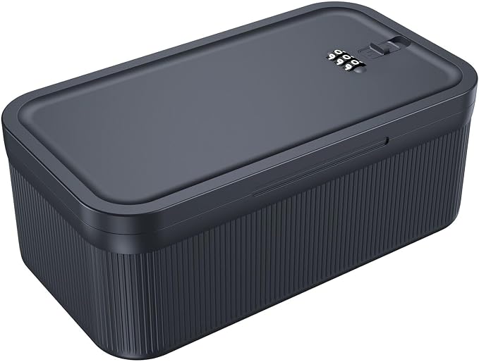 Lockable Storage Box with Combination Code - Secure Medicine Safe box, Phone Jail & Snack Container for Refrigerator, Home, Office, Travel - Durable Multi-Purpose Lock Box (Navy) by ySky