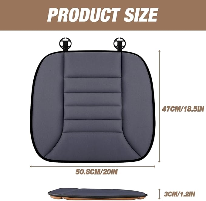 Car Seat Cushion Pad 1.2" Thick Comfort Seat Protector for Car Driver Seat Office Chair Home Use Memory Foam Seat Cushion with Non Slip Bottom, 20'' x 18.5'', Dark Gray - Image 7