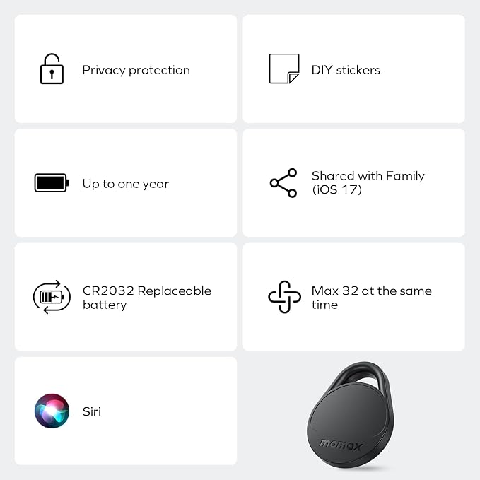 Momax Tracker Electronics Key Finder Luggage Tracker Smart Tag for Key, Backpack, Wallet, Pets Works with Apple Find My (iOS Only) and Global Search Range Include DIY Personalized Stickers - Image 5