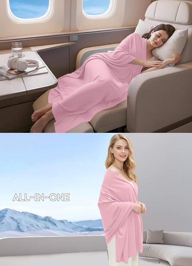 Women's Wool Blend Travel Scarf Lightweight Breathable Wrap Pashmina Airplane Blanket Shawl - Image 7
