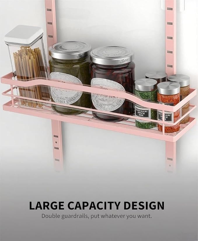 Moforoco Pink 9-Tier Over The Door Pantry Organizer, Pantry Organization and Storage, Black Hanging Basket Wall Spice Rack Seasoning Shelves - Image 5