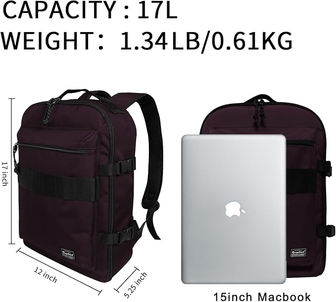 Lightweight Travel Backpack Hiking Daypack Laptop Bookbag, 17L Carry-on Personal Item Weekender Overnight Bag Unisex, Eggplant - Image 2