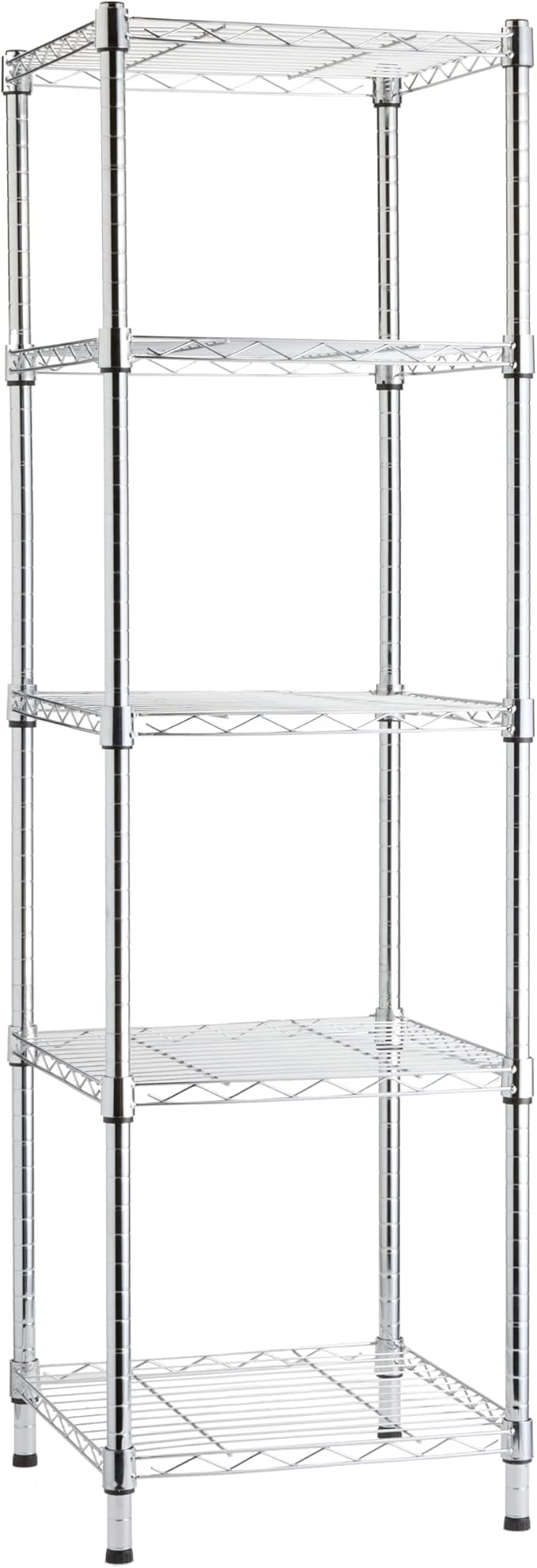 Amazon Basics 5-Shelf Tower Adjustable Storage Shelving Unit, Chrome, 16" x 16" x 54", 150 lbs Per Shelf | Tower by AmazonBasics