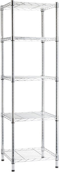Amazon Basics 5-Shelf Tower Adjustable Storage Shelving Unit, Chrome, 16" x 16" x 54", 150 lbs Per Shelf | Tower by AmazonBasics