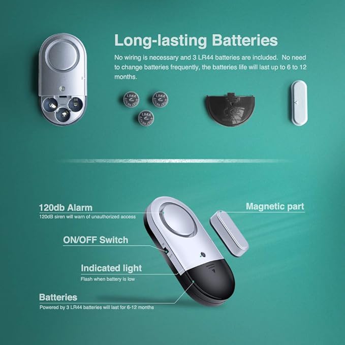 120 DB Loud Door and Window Open Alarm Sensor 2 Pack | For Kids, Dementia Patients Safety, Burglar Anti-theft Wireless Security Alarms Keep Your Home, Pool, Cabinet, Business Safe - Image 3