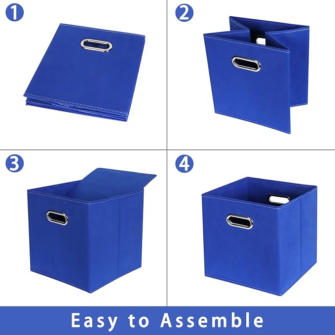 Dark Blue Fabric Storage Bins, Set of 3, 11x11x11, Foldable Cube Bins for Cloth or Accessory Storage - Image 6