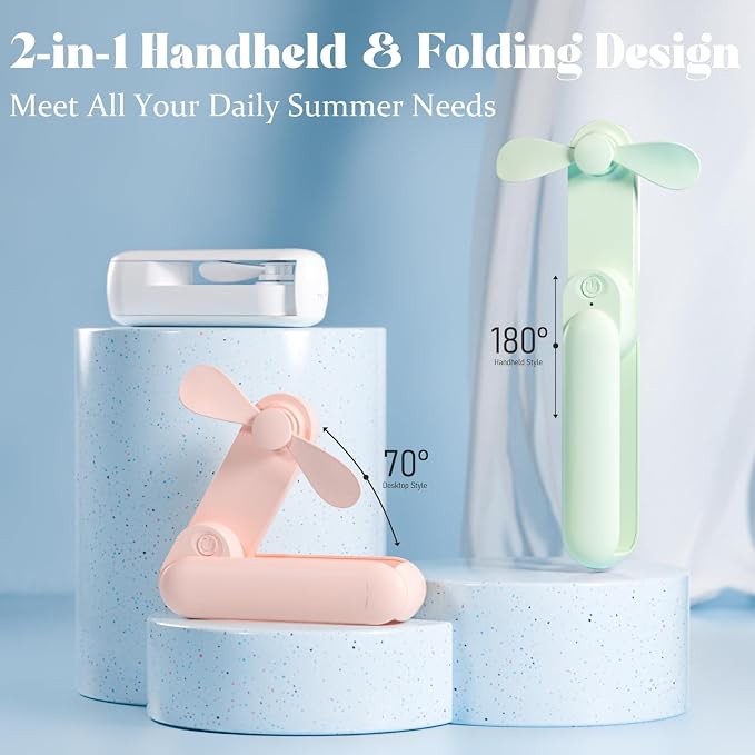 Portable Handheld Fan, 2 IN 1 Mini Hand Fan, Battery Operated [8-15 Working Hours], USB Rechargeable Personal Foldable Fan for Indoor, Small Pocket Fans Travel Essentials for Outdoor (Green) - Image 6