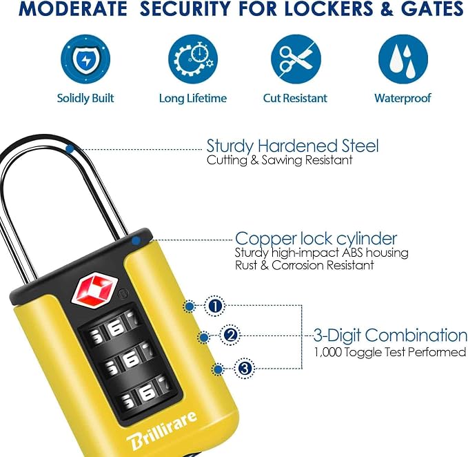 2 Pack TSA Approved Luggage Locks, Combination Travel Padlock, 3-Digit Waterproof Lock, TSA Outdoor Keyless Resettable Lock for Lockers, Bags, Backpack, Gym, Gate-Yellow - Image 5