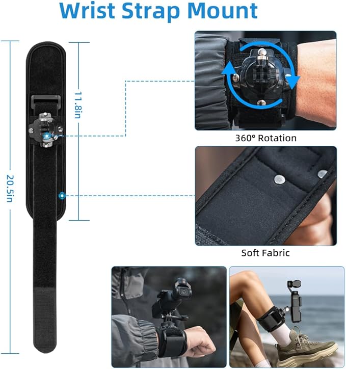 4 in 1 DJI Osmo Pocket 3 Accessories Kit,Quick Release Chest Mount Harness/Quick Release Head Strap Mount/ 360°Rotating Wrist Strap/Quick Clip Mount with Expansion Adapter (Set 1) - Image 6