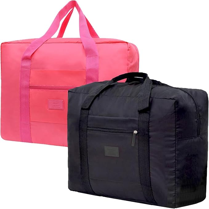 Travel Duffel Bag Lightweight Foldable Travel Bag for Women and Men Waterproof Tote Carry On LuggageWeekender Overnight Bag (Red+Black) by INVODA