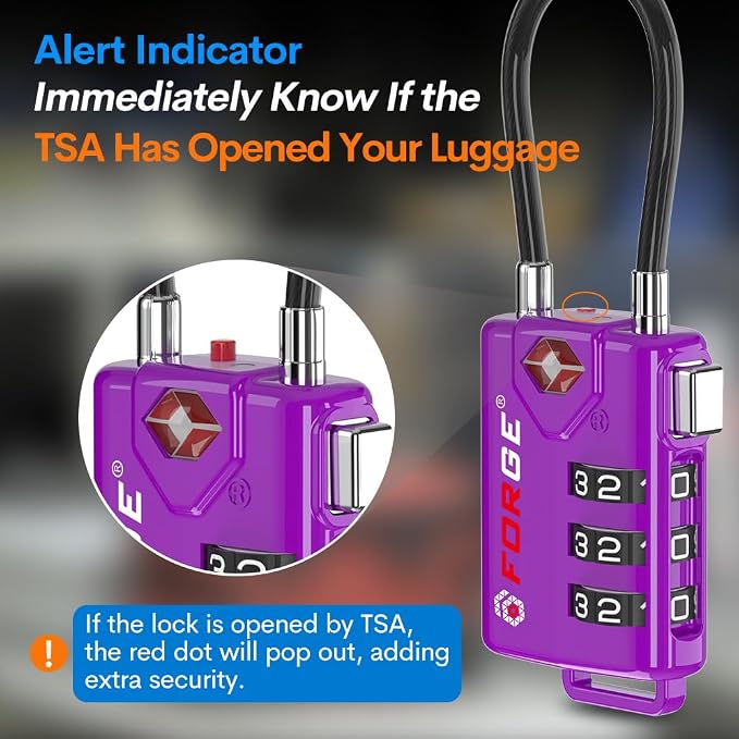 Forge TSA Approved Luggage Locks, Re-settable Combination with Alloy Body (Dark Purple 4 Locks) - Image 3