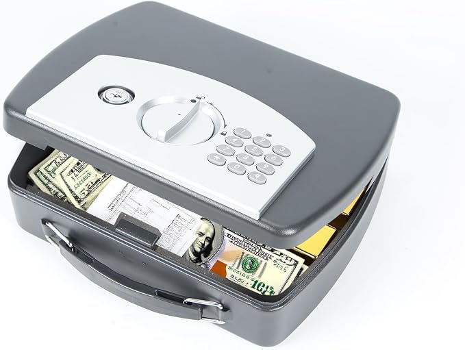 0.08 Cu Ft Portable Steel Security Safe Box with Digital Keypad | Portable Travel Safe Built With Carrying Handle, Ideal For Storing Cash, Jewelry & Documents At Home, Office And Hotel by Unknown