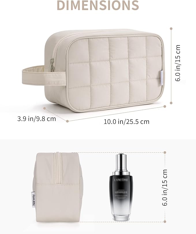 Narwey Quilted Makeup Bag Puffy Make up Bag Cosmetic Bag Organizer, Puffer Travel Toiletry Bag for Traveling Women Girl, Travel Bag for Toiletries, Skincare Medicine Bags (Beige) - Image 5