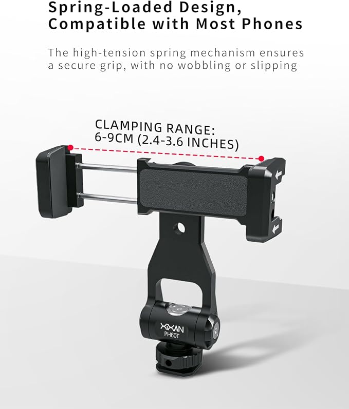 Metal Phone Tripod Mount Adapter, Smartphone Holder Clamp Support Stand with Cold Shoe, Compatible with iPhone, Samsung on Tripod, Camera, Gimbal, Selfie Stick for Live Streaming, Video Shooting - Image 5