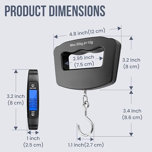 Flexzion Digital Luggage Scale, Baggage Weight Scale, 110 Lb (50 Kg) with 10g Deviation, Portable Handheld Suitcase Weight Scale with Hook for Travel, Fish Weighing, Black - Image 8