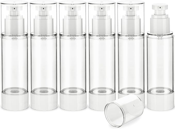 2.7OZ/80ML Clear Airless Pump Bottles, Lotion Dispenser Travel with Pump, Vacuum Plastic Travel Size Lotion Bottle for Foundation, Creams, Cosmetic(6 Pack) by Weareyourgoodpartners
