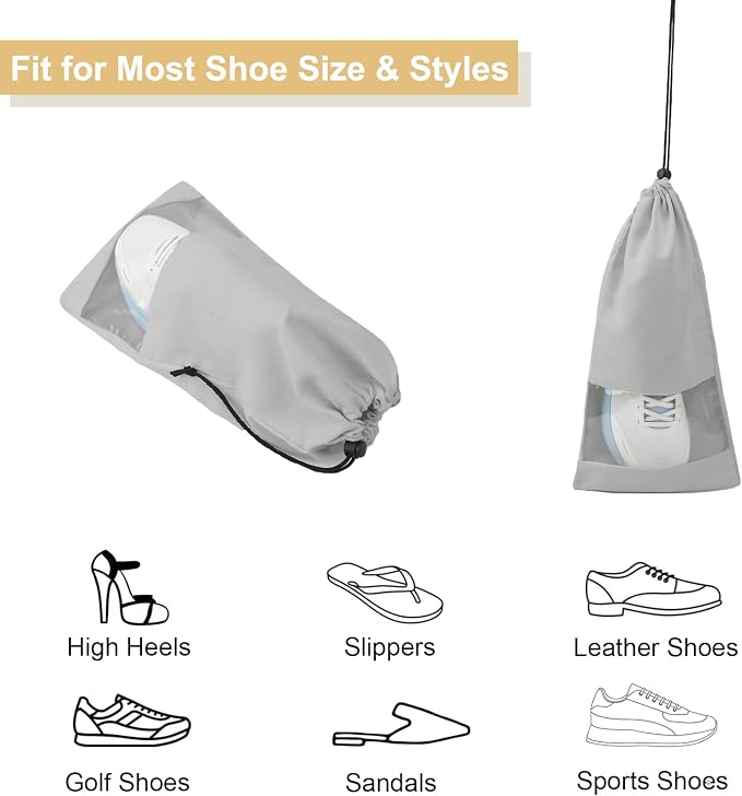 4 Pcs Single Shoe Bags for Travel, Drawstring Shoe Bags with Clear Window | 9.1"x17.7" Fits Most Shoes, Dust Resistant, Washable & Reusable, Travel Shoe Storage Bags for Men & Women - Image 4
