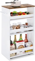 TEAMIX Slim Rolling Storage Cart, Wood 4-Tier Narrow Kitchen/Laundry Cart | 7.9"W Thin Cabinet with Wheels and Handle, Use as Spice Rack Next to Fridge, Laundry Room Organization Between Washer & Dryer by TEAMIX