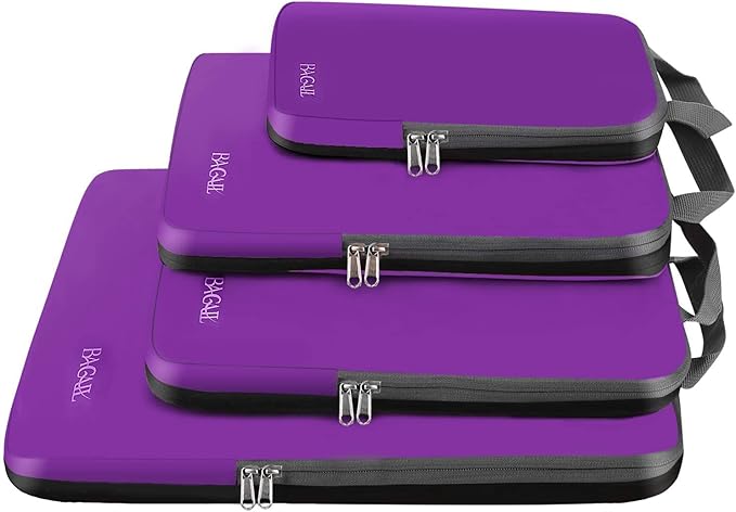 BAGAIL 4 Set/6 Set/8 Set Compression Packing Cubes Travel Accessories Expandable Packing Organizers (Cloth Pattern, 4-Purple) by BAGAIL