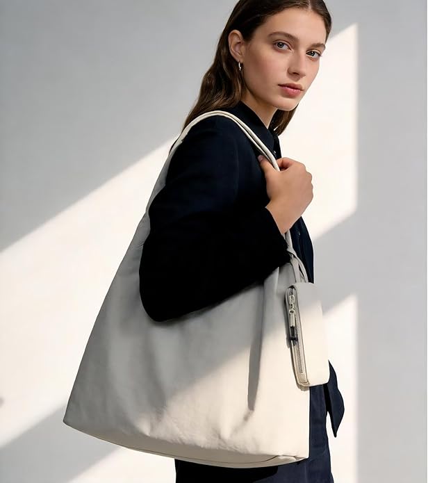 Women's Nylon Tote Bag with Zipper for Work - Medium Lightweight Soft Slouchy Hobo Bag for Women,Shoulder Handbag & Purse - Image 2