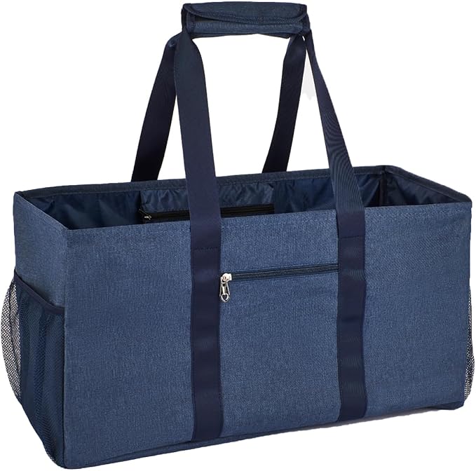 Extra Large Utility Tote Bag - Reusable Grocery Bags Foldable Heavy Duty | Large Shopping Tote 4 Pockets & Reinforced Handles, Water-Resistant Collapsible Tote for Beach, Picnic, Car Storage by XINFULLWOL