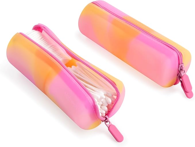 Cotton Round Swab Travel Case, 2-in-1 Beauty Organizer, (Peach Sunrise) - Image 2