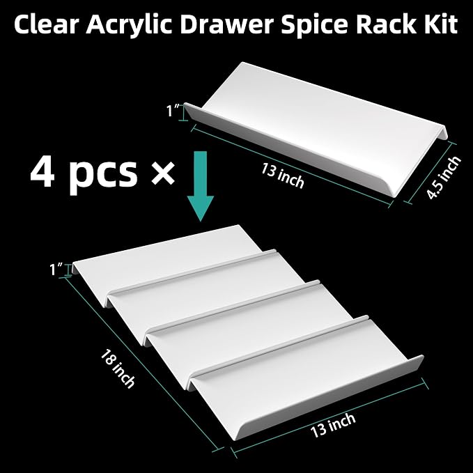 MIUKAA White Acrylic Spice Drawer Organizer, 4 Tier Seasoning Jars Drawers Insert, Kitchen Spice Rack Tray for Drawer/Countertop (Jars not included) - Image 4