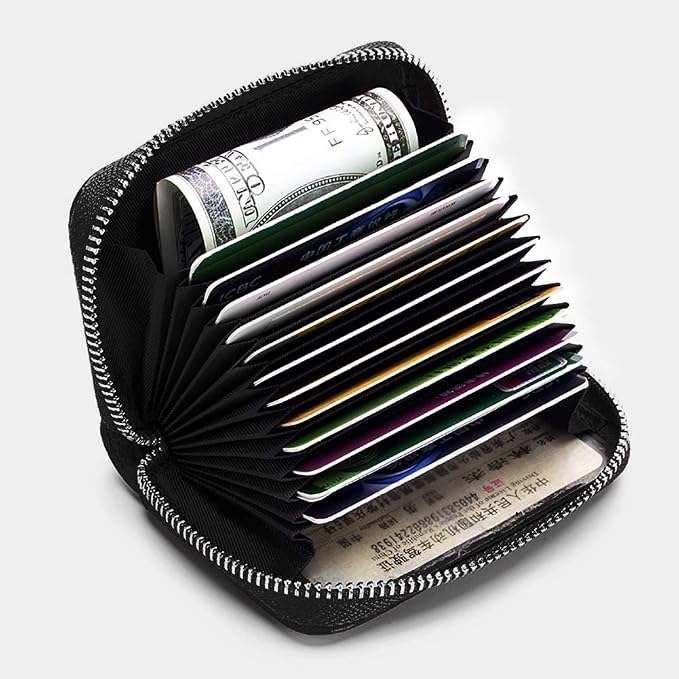 RFID Credit Card Holder Genuine Leather Credit Card Wallet with Zipper | RFID - Image 4
