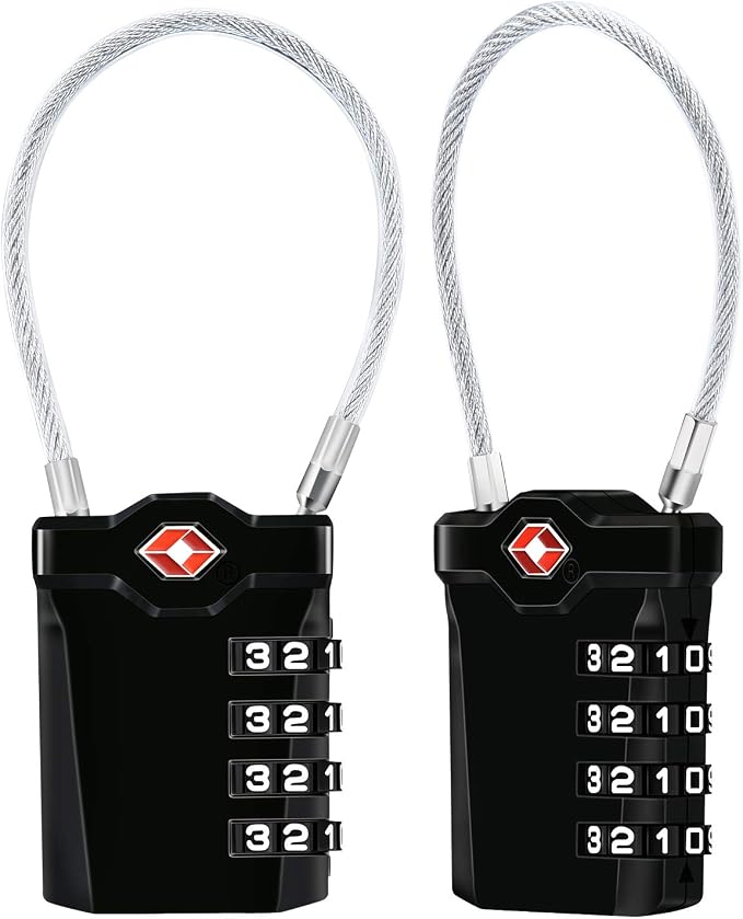 Diyife 2 Pack TSA Luggage Locks, 4 Digit Travel Combination Padlock | with 14cm Flexible Cable for Suitcase Luggage Backpack School or Gym Cabinet (Black) by Diyife