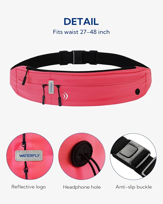 WATERFLY Running Belt Fanny Pack:Phone Holder Belt for Men Women | Lightweight, Soft and breathable fabric,SBS zipper, adjustable waist belt, Zero bounce, Suitable for running workout Fitness - Image 4