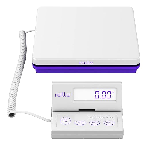 Rollo Shipping Scale for Packages - Digital Postal Scale (110 Lb Max) | Hold and Tare Functions - Includes AC Adapter and 2X AAA Batteries - Weigh Packages and Mail for Shipping Postage by Rollo