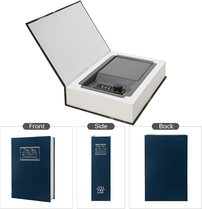 Real Paper Transfer Book Safe, Hollow with Secret Hidden Compartment, Combination Lock, 8.7"×6"×2" (Blue Dictionary-Combination) - Image 3