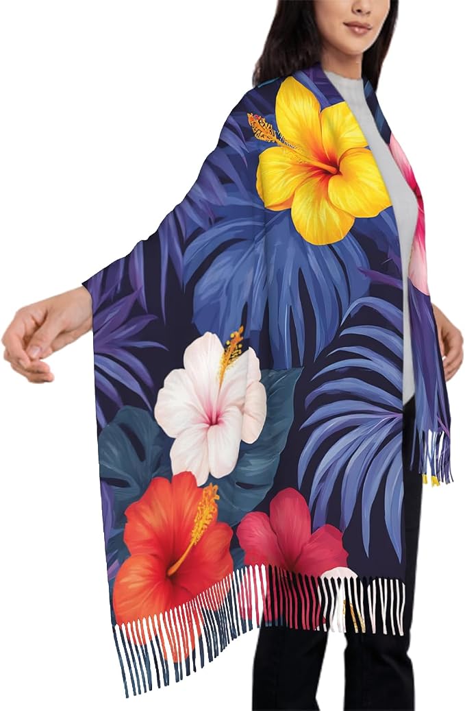 IBILIU Oversize Scarf for Women Floral Flower Purple Prune Color Scarf Tassel Scarves Fall Winter Shawl Wraps - 77.6 x 28.3in - Image 4