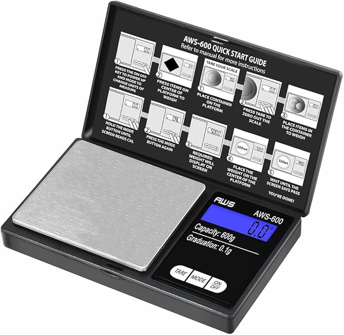 American Weigh Scales Digital Pocket Scale 600g x 0.1g with LCD Display Gram, Ounce, Carat, Grain for Coins, Jewellery, Gemstones, Metals, Kitchen, Food & Medicines – Black by AmericanWeighScales