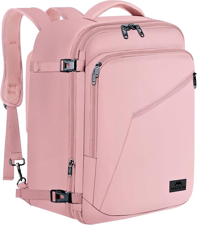 MATEIN Pink Travel Backpack for Womens, 45L Extra Large Carry on Backpack | Fits Overhead Bin, Expandable Cute Weekneder Daypack, Adjustable Shoulder Strap, Gifts for Travelling, International Trip by MATEIN