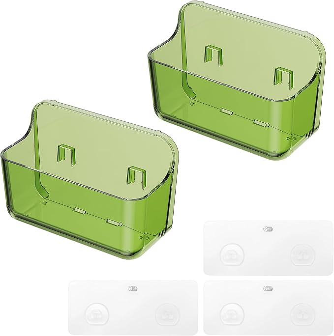 Wall Mount Organizer, 2Pc Small Adhesive Cabinet Door Organizer | Bathroom Shelf for Wall,No Drilling Hang Adhesive Shelf, with Self Adhesive Tapes, for Bathroom, Kitchen, Living Room - Green - Image 9