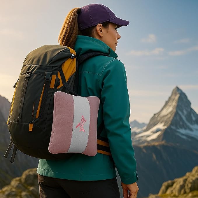 Melissa Large Soft Travel Blanket and Inflatable Pillow Set | Size-69“ x 43.3”, Carry Bag – Lightweight, Compact & Washable for Backpacking, Hiking, Airplane, Car, Office, Camping (Pink) - Image 4