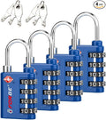 Forge Dual-Opening: Key or Combination Lock, TSA Approved Lock for Luggage, Pelican case, Travel, Gym, School, Luggage Combination Lock, Travel Bag Lock (Blue 4 Pk) by Forge