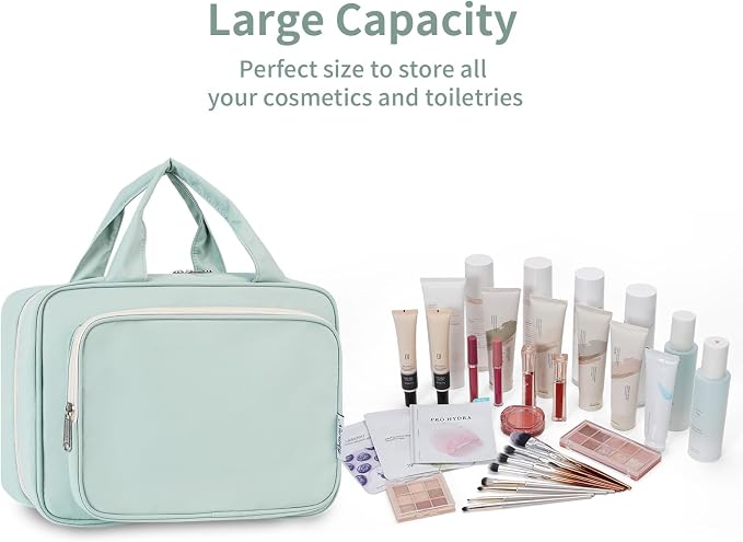 Narwey Travel Toiletry Bag for Women Large Hanging Makeup Bag Organizer Toiletries Bag for Full Size Essentials Accessories Cosmetics (Mint Green (Large)) - Image 6