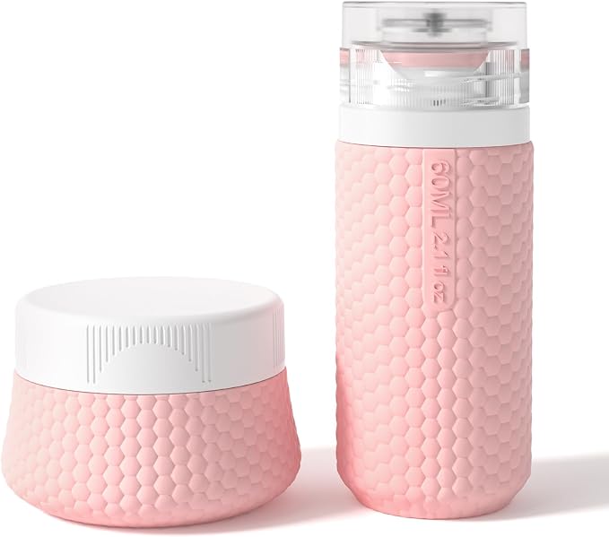 2 oz Travel Bottle Silicone Small Liquid Travel Containers 2 Pack Leak Proof TSA Approved Bottles On The Go Size Traveling Kit for Toiletries Shampoo Body Wash Skincare Lotion Women - Leather Pink - Image 7