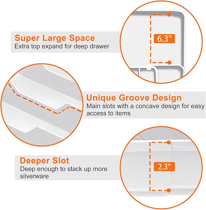 Silverware Drawer Organizer, Adjustable Utensil Tray for Kitchen Drawer, 19 x 15 Inches Flatware and Cutlery Holder, Expandable Plastic Storage for Spoons Forks Knives, 4-7 Slots, White - Image 4