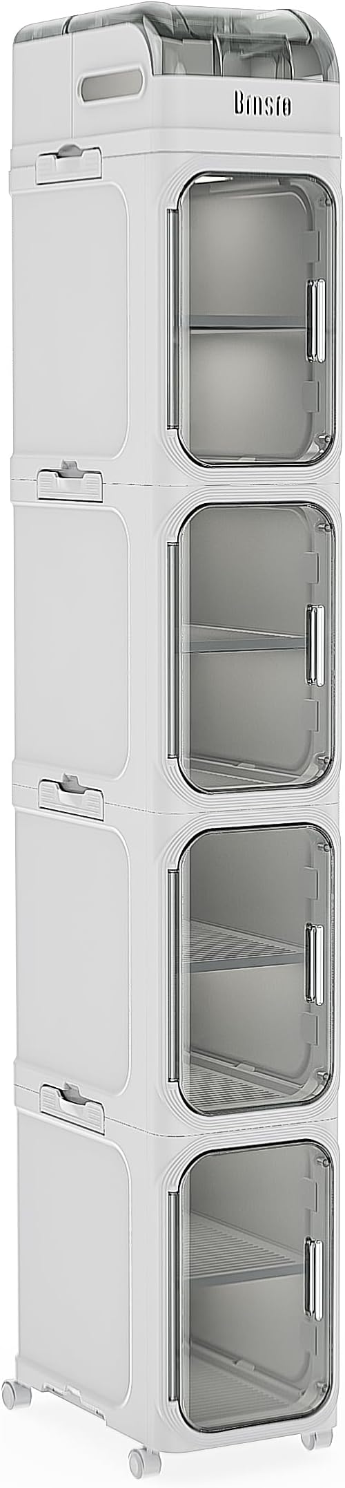 BINSIO 5-Tier Tall Narrow Storage Cabinet, Slim Rolling Storage Cabinet with Clear Doors, Adjustable Shelves, Foldable Organizer for Laundry Room, Kitchen Pantry, Utility Room and Small Spaces by BINSIOStorageOrganizer