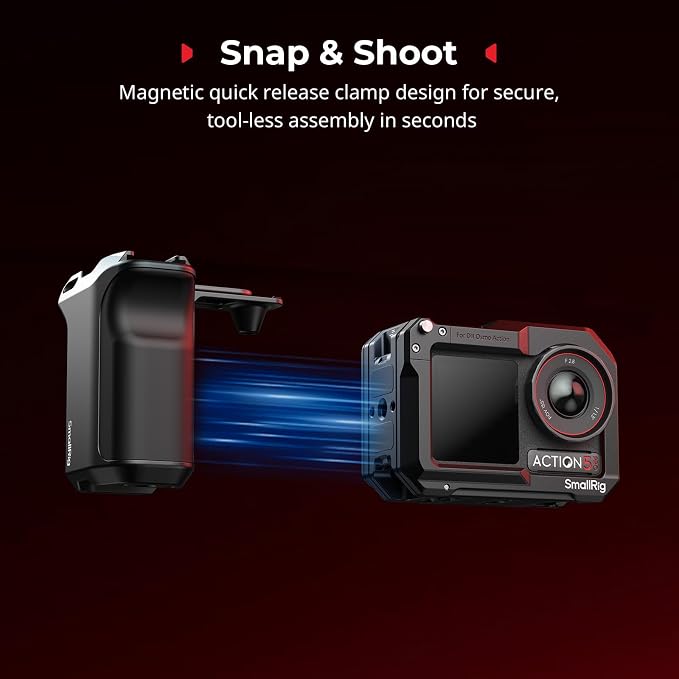 SMALLRIG Handle Grip & Cage Kit for DJI Osmo Action 5 Pro/4/3-5602 | Street Photography Grip with Quick Release & Shutter Button, Cold Shoe, Wrist Strap, 1/4" Thread for Tripod/Selfie Stick - Image 3